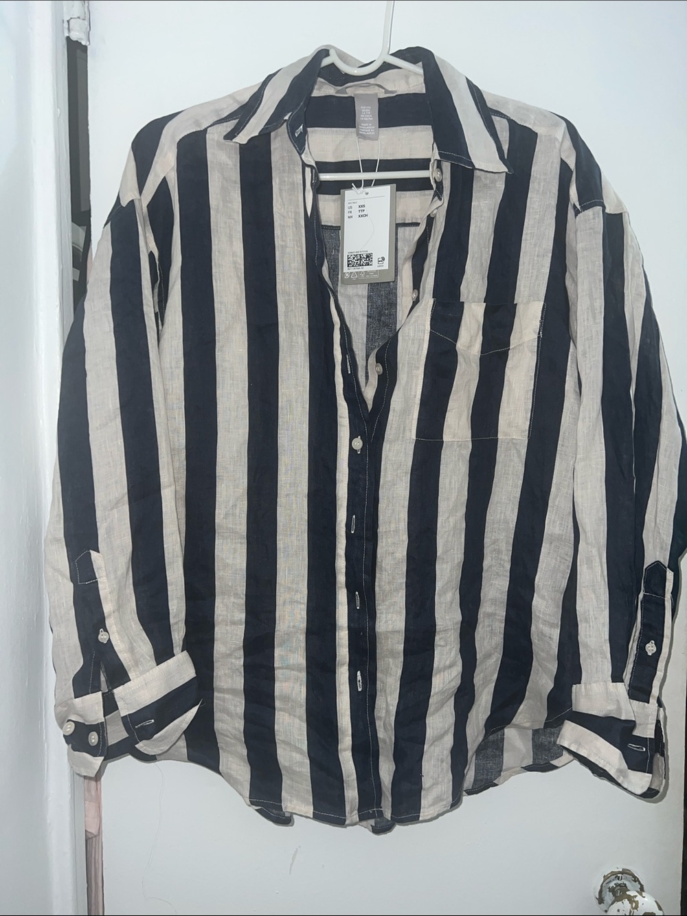 H&M Vertical Stripe Button-Down Shirt - Black & Cream